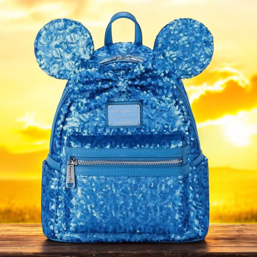 Disney Loungefly Blue Hydrangea Sequined Backpack NWT